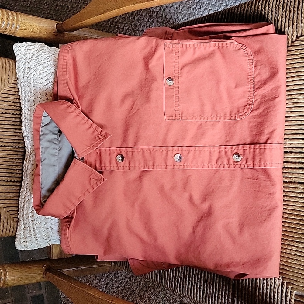 Red Head burnt orange, long sleeve button-down, size L